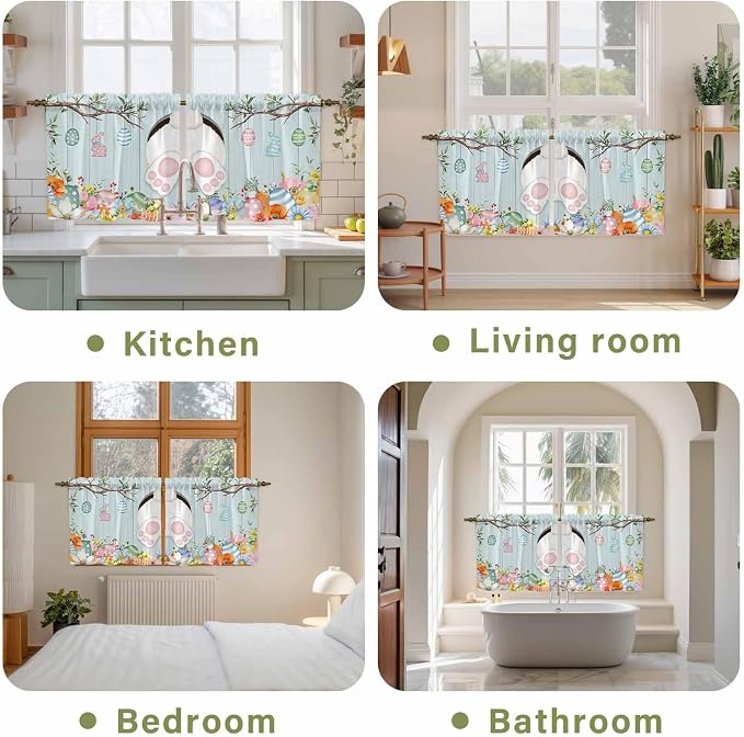 Easter Bunny Kitchen Tier Curtains 24 Inch Long 2 Panel Set, Rod Pocket Cafe - Image 8