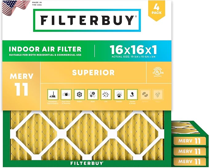 Filterbuy 16x16x1 Air Filter MERV 11 Superior Pet & Allergy Defense, by Filterbuy