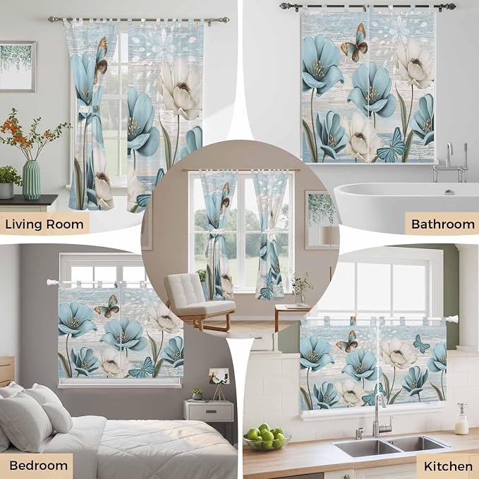 Spring Floral Bathroom Curtains 63 Inch Length, Window Curtains Tab Top - Image 7