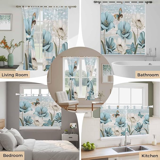 Spring Floral Bedroom Curtains 63 Inch Length, Window Curtains Tab Top - Image 7