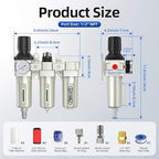 1/2" NPT Air Compressor Water Separator, Industrial Grade 3 Stage Air Drying - Image 2