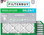 Filterbuy 24x24x1 Air Filter MERV 8 Essential Dust & Allergy Defense, by Filterbuy