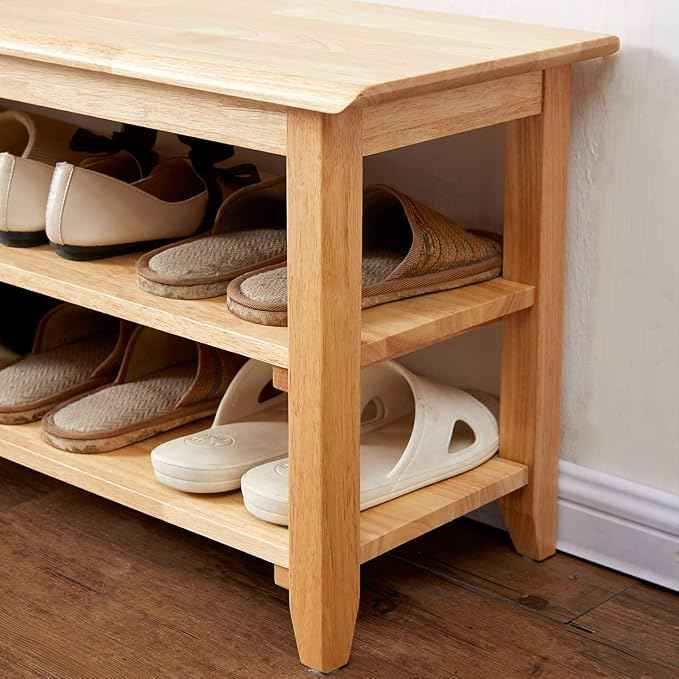 XKZG Storage Bench Wooden Shoe Rack Bench Simple Style Wood Entryway Bench
