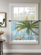 Sheer Curtains 45 Inch Length, Coastal Beach Blue Semi Sheer Curtains Light - Image 2