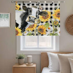Retro Sunflowers Kitchen Curtains 45 Inch Length, Short Cafe Window Curtains - Image 9