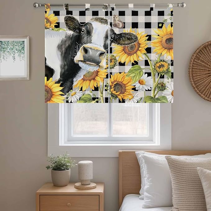 Retro Sunflowers Kitchen Curtains 45 Inch Length, Short Cafe Window Curtains - Image 9