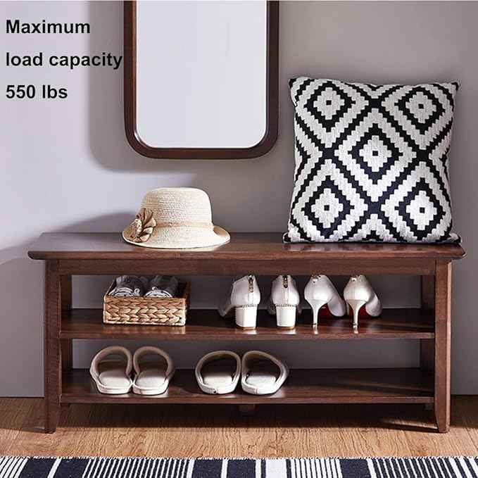 XKZG Storage Bench Wooden Shoe Rack Bench Rustic Solid Wood Entryway Bench