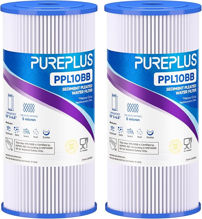 PUREPLUS 5 Micron 10" x 4.5" Whole House Pleated Sediment Filter by PUREPLUS