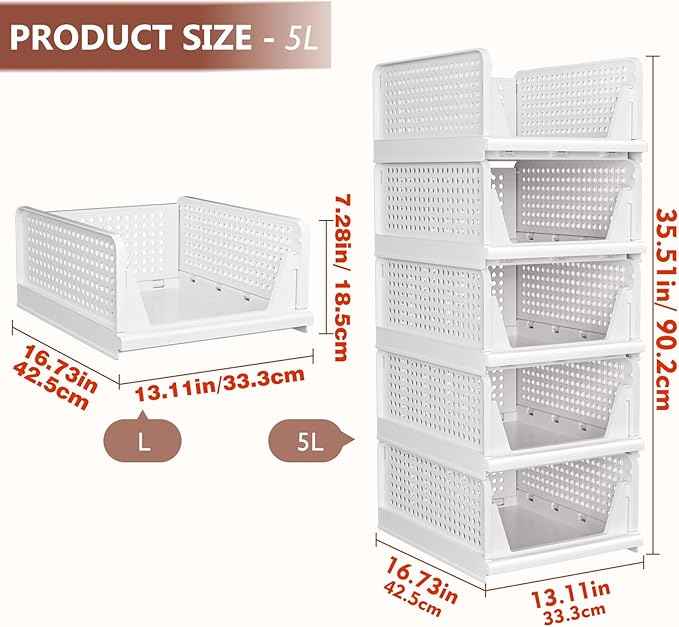 CTSNSLH 5 Pack Closet Organizers Storage Box, Closet Storage Stackable Storage