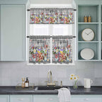 Spring Flowers Kitchen Curtain Set, Farmhouse Black Plaid Wood Grain Window - Image 9