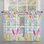 Happy Easter Tier Curtains 45 Inches Long, Spring Watercolor Bunny Eggs Flower - Image 2