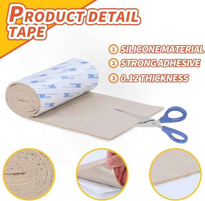 Felt Furniture Pads, Non Slip Self Adhesive Cuttable Felt Tape Beige Heavy Duty