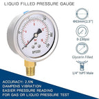 0-230 Psi Glycerin Liquid Filled Pressure Gauge, 2.5" Dial Size, 1/4" NPT Lower - Image 2