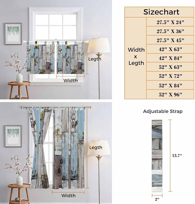 Blue Grey Wooden Bathroom Curtains 63 Inch Length, Window Curtains Tab Top - Image 8