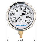 MEASUREMAN 4" Dial Size, Glycerin Filled Plumbing Pressure Gauge, Stainless - Image 5
