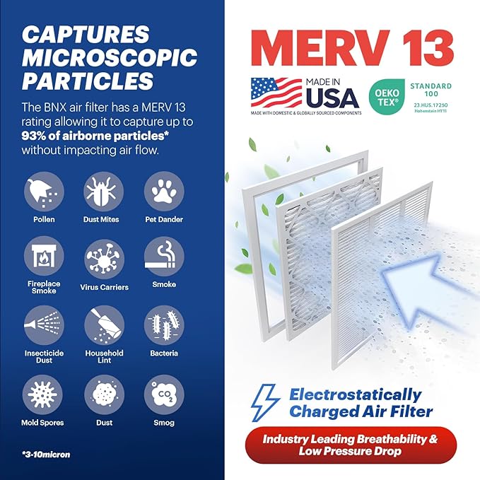 BNX TruFilter 16x25x1 MERV 13 AC Furnace Air Filter - Image 3