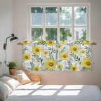 Yellow Daisy Tier Curtains, Farmhouse Country Flower Leaf Plant Wood Grain - Image 4