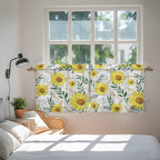 Yellow Daisy Tier Curtains, Farmhouse Country Flower Leaf Plant Wood Grain - Image 4