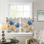 Blue Yellow Tulips Kitchen Curtains 24 Inch Length, Small Window Curtains Tab - Image 2