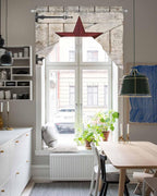 Village Stars Swag Kitchen Curtains Valance and Tier Set, Vintage Dark Red Star - Image 3