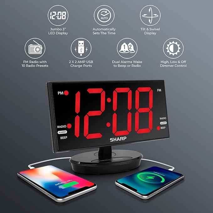 Sharp Digital Alarm Clock, 8.9" Extra Large LED Clock