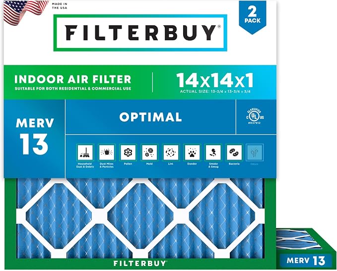 Filterbuy 14x14x1 Air Filter MERV 13 Optimal Smoke & Allergy Defense, by Filterbuy