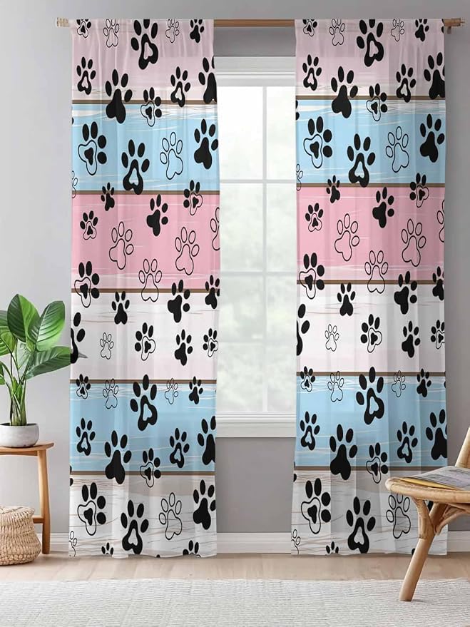 Sheer Curtains 84 Inches Long, Vintage Farmhouse Wooden Grain Privacy Voile - Image 5