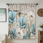 Teal Blue Tulips Living Room Curtains 96 Inch Length, Window Curtains Tab Top - Image 2
