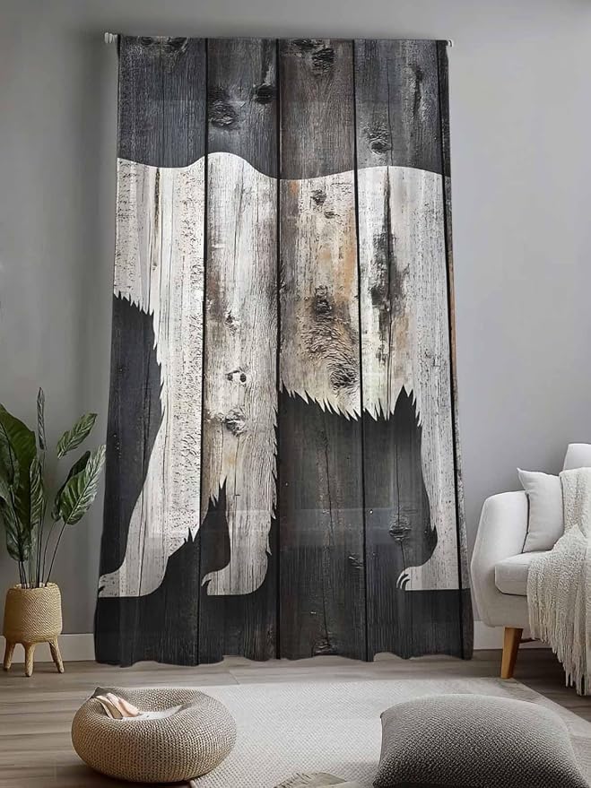 Sheer Curtains 96 Inches Long, Farmhouse Country Vintage Wood Grain Privacy - Image 2