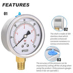 0-60 Psi Glycerin Liquid Filled Low Pressure Gauge, 2.5" Dial Size, 1/4" NPT - Image 4