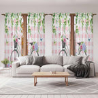 Spring Kitchen Curtains, Bicycles Leaves Butterfly Flowers Pink Buffalo Plaid - Image 7