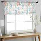 Teal Seahorse Starfish Sheer Valance Curtains, Summer Beach Coral Shell Board - Image 3