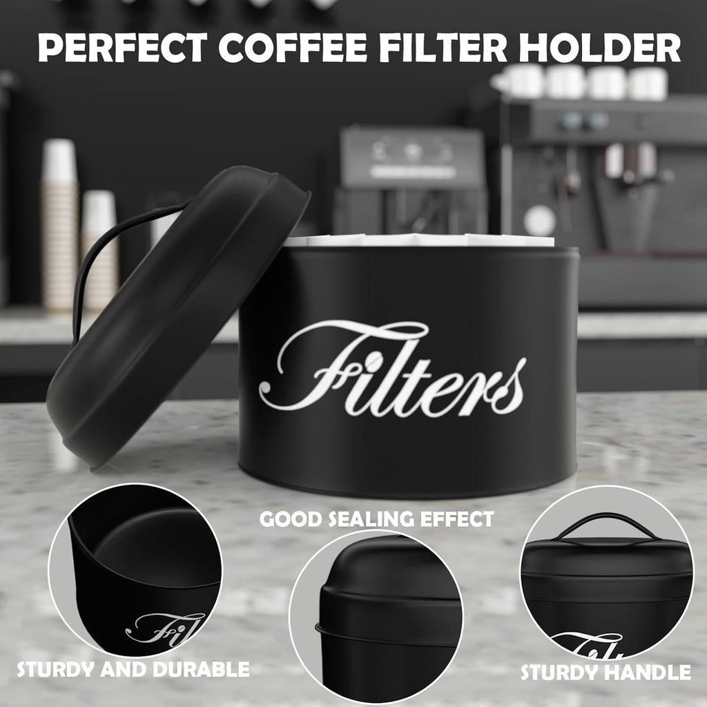 Black Basket Coffee Filter Holder With Lid - Round Container for