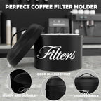 Black Basket Coffee Filter Holder With Lid - Round Container for