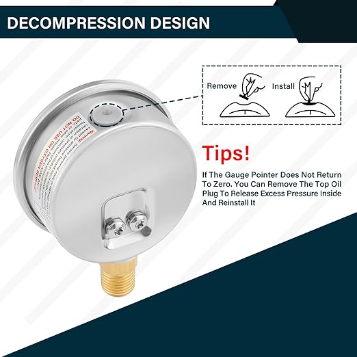 MEASUREMAN 2-1/2inch Dial Size, Glycerin Filled Pressure Gauge, 0-15psi/100kpa - Image 4