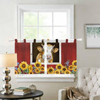 Cows Sunflowers Kitchen Curtains 24 Inch Length, Small Window Curtains Tab Top - Image 2