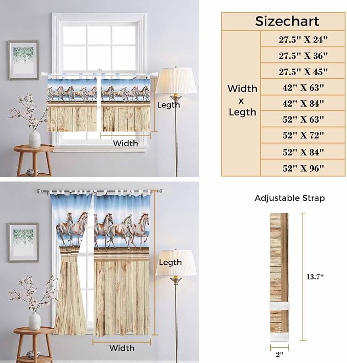 Western Horse Living Room Curtains 96 Inch Length, Window Curtains Tab Top - Image 8