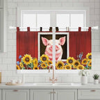 Pigs Sunflowers Kitchen Curtains 36 Inch Length, Small Window Curtains Tab Top - Image 3