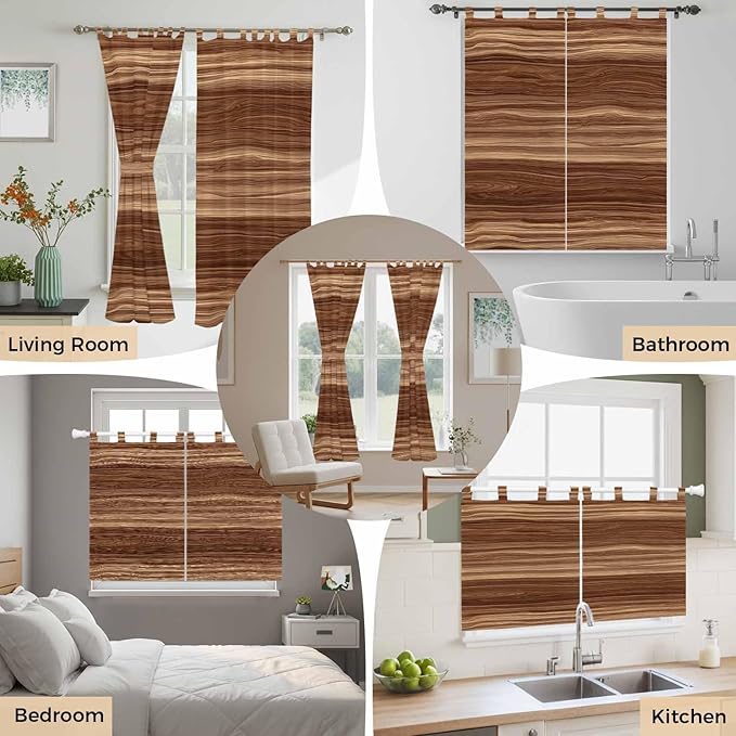 Brown Western Kitchen Curtains 24 Inch Length, Small Window Curtains Tab Top - Image 7