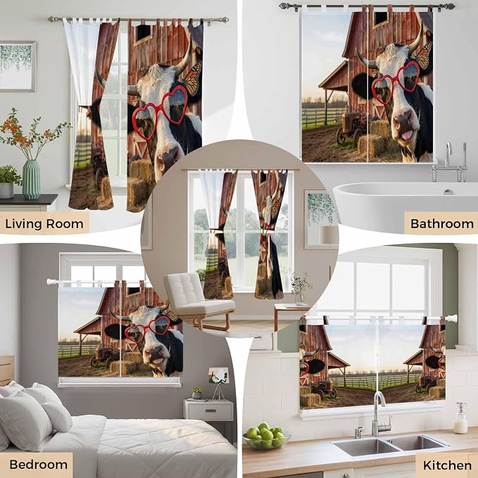 Farm Cows Bedroom Curtains 63 Inch Length, Window Curtains Tab Top, Farmhouse - Image 7