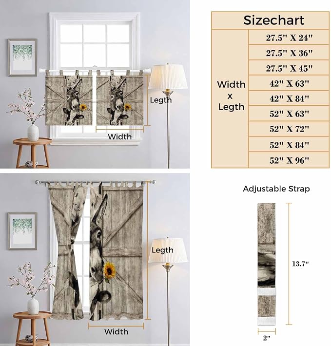Funny Farm Animals Kitchen Curtains 45 Inch Length, Short Cafe Window Curtains - Image 8