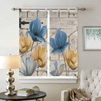 Blue Yellow Tulips Bedroom Curtains 72 Inch Length, Window Curtains Tab Top - Image 2