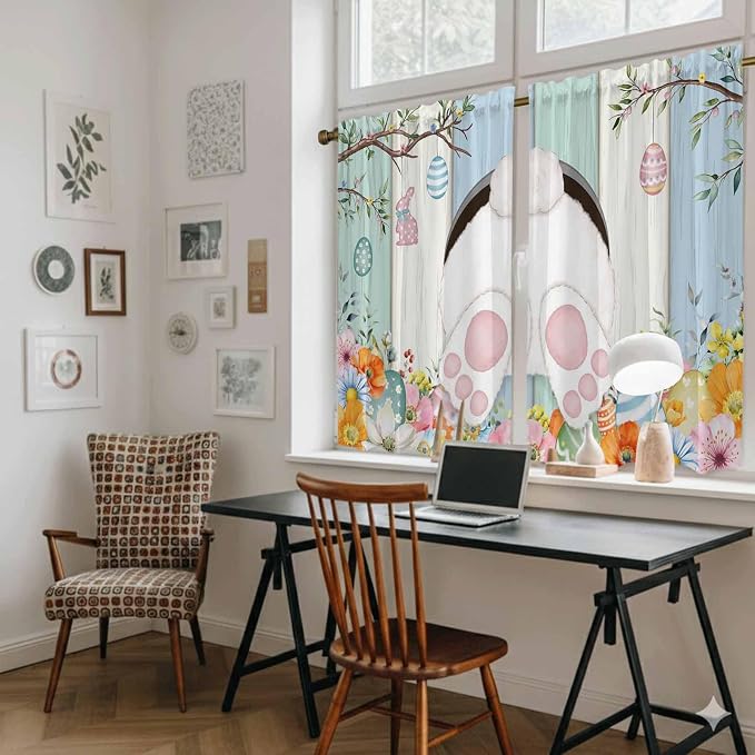 Easter Kitchen Tier Curtains 45 Inch Long 2 Panel Set, Rod Pocket Short Window - Image 6