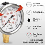 0 to 5000 Psi Hydraulic Pressure Gauge, Glycerin Liquid Filled, 2.5 inch Dial - Image 2