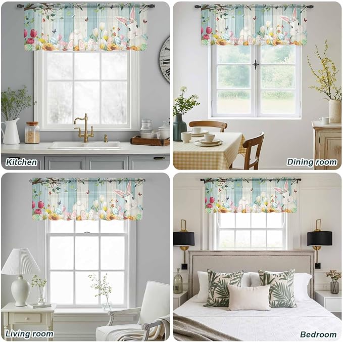 Easter Sheer Valances for Windows 42"x18", Light Filtering Kitchen Curtains - Image 5