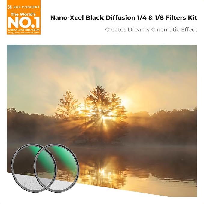 K&F CONCEPT 49mm Black Diffusion 1/4 & 1/8 Lens Filter Kit, Mist Cinematic - Image 2