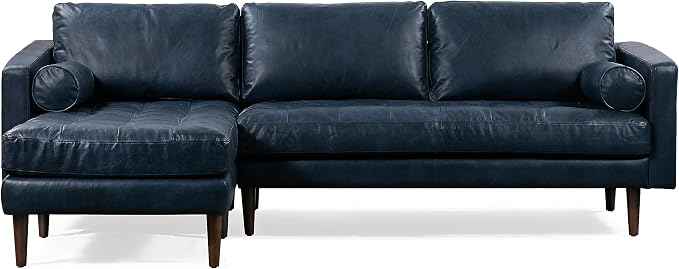 Poly & BARK Napa 104.5" Left-Facing Sectional Sofa – Midnight Blue Full-Grain