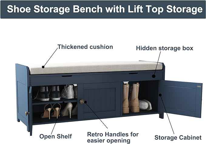 HOMEFORT 41.3" Shoe Bench with Lift Top Storage, Entryway Bench with Cushioned