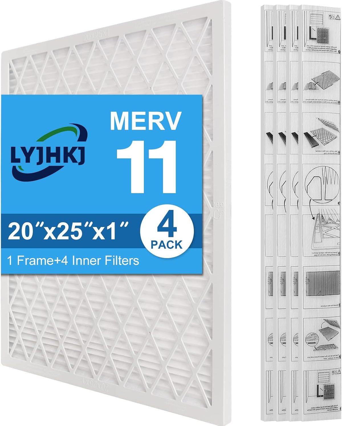 20x25x1 MERV 11 Air Filter, Quality AC/HVAC Furnace Filter,1 Reusable