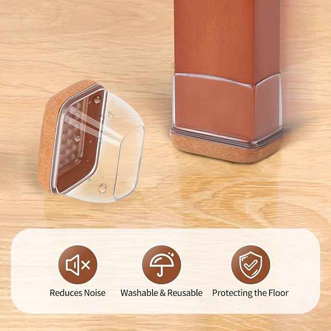 Ezprotekt 8 Pcs Rectangle Clear Felt Chair Leg Floor Protectors